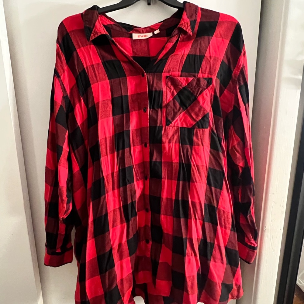 Button-down Red Plaid Top